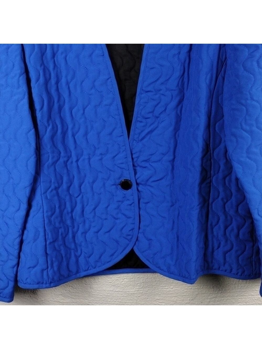 Alicia Vintage Blue Quit Long Sleeve Collarless Button Front Lightweight Jacket - Picture 3 of 9